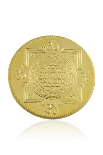 Memoir brass real 1 micron goldplated asht-lakshmi coin with lakshmi mantra hindu spiritual puja item