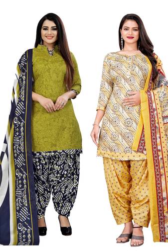 multicolor cotton blend printed unstitched salwar suit material (combo of 2)