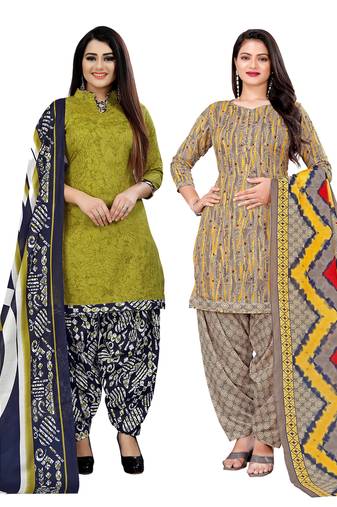 Rajnandini multicolor cotton blend printed unstitched salwar suit material (combo of 2)