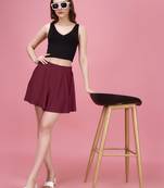 Maroon Plain Solid Nylon Soft Mini Skirt for Women