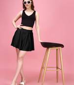 Trendmalls Black Plain Solid Nylon Soft Mini Skirts for women
