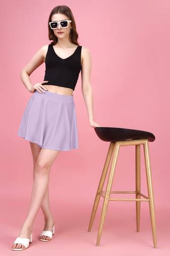 Purple Plain Solid Nylon Soft Mini Skirts for women