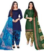 Rajnandini multicolor cotton blend printed unstitched salwar suit material (combo of 2)