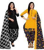 black & yellow cotton printed unstitched salwar suit material (combo of 2)