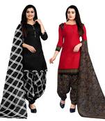 black & red cotton printed unstitched salwar suit material (combo of 2)