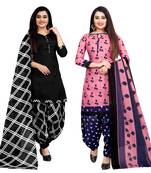 black and pink cotton printed unstitched salwar suit material (combo of 2)