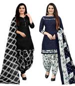 black and navy blue cotton printed unstitched salwar suit material (combo of 2)