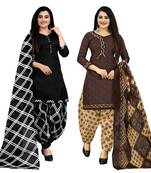 black and brown cotton printed unstitched salwar suit material (combo of 2)