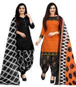 black and orange cotton printed unstitched salwar suit material (combo of 2)
