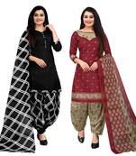 black and red cotton printed unstitched salwar suit material (combo of 2)