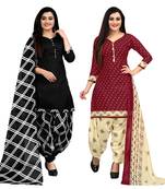 black and maroon cotton printed unstitched salwar suit material (combo of 2)