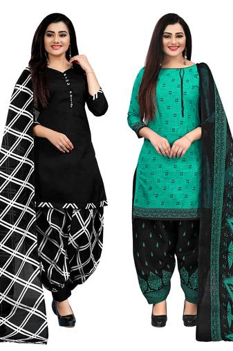 black and green cotton printed unstitched salwar suit material (combo of 2)