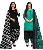 black and green cotton printed unstitched salwar suit material (combo of 2)