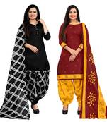 black & maroon cotton printed unstitched salwar suit material (combo of 2)