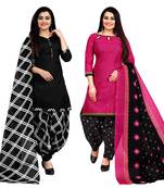 black & magenta cotton printed unstitched salwar suit material (combo of 2)