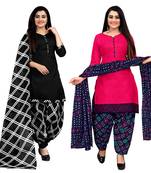 black and dark pink cotton printed unstitched salwar suit material (combo of 2)