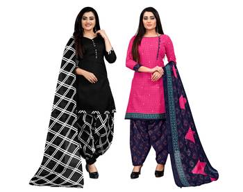 multicolor cotton blend printed unstitched salwar suit material (combo of 2) 1