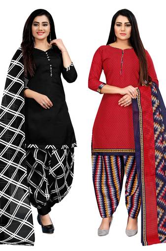 multicolor cotton blend printed unstitched salwar suit material (combo of 2)