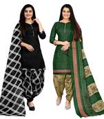 black and green cotton printed unstitched salwar suit material (combo of 2)