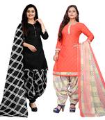 black & peach cotton printed unstitched salwar suit material (combo of 2)