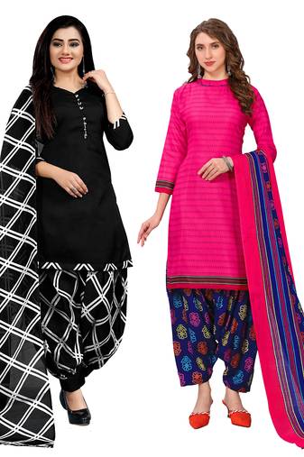 multicolor cotton blend printed unstitched salwar suit material (combo of 2)