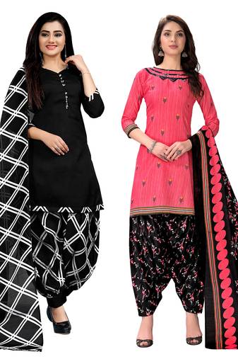 multicolor cotton blend printed unstitched salwar suit material (combo of 2)