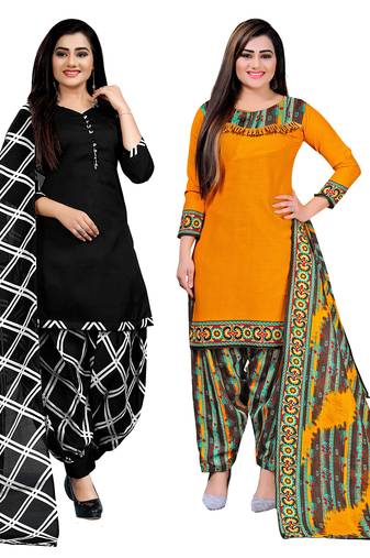 multicolor cotton blend printed unstitched salwar suit material (combo of 2)