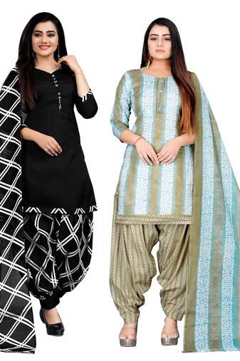 multicolor cotton blend printed unstitched salwar suit material (combo of 2)