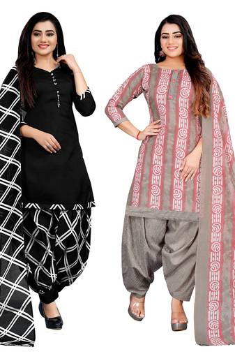 multicolor cotton blend printed unstitched salwar suit material (combo of 2)