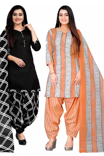 multicolor cotton blend printed unstitched salwar suit material (combo of 2)