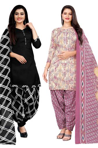 multicolor cotton blend printed unstitched salwar suit material (combo of 2)