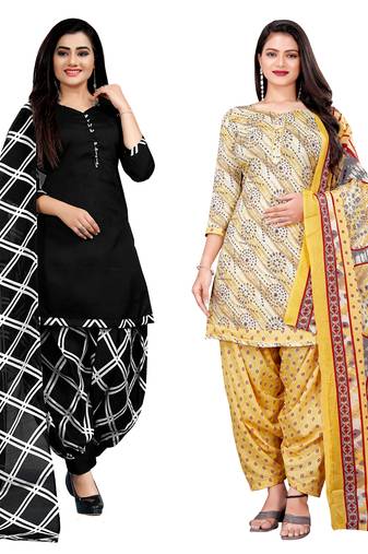 multicolor cotton blend printed unstitched salwar suit material (combo of 2)