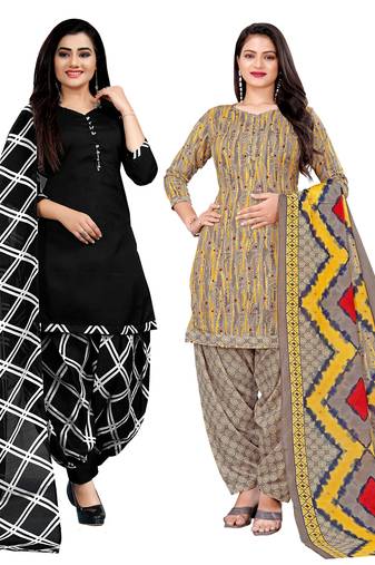 Rajnandini multicolor cotton blend printed unstitched salwar suit material (combo of 2)