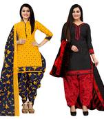 yellow and black cotton printed unstitched salwar suit material (combo of 2)