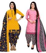 yellow and baby pink cotton printed unstitched salwar suit material (combo of 2)