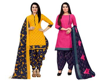 multicolor cotton blend printed unstitched salwar suit material (combo of 2) 1