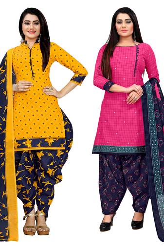 multicolor cotton blend printed unstitched salwar suit material (combo of 2)