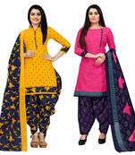 multicolor cotton blend printed unstitched salwar suit material (combo of 2)