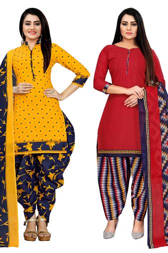 multicolor cotton blend printed unstitched salwar suit material (combo of 2)
