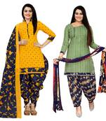 multicolor cotton blend printed unstitched salwar suit material (combo of 2)