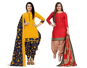 multicolor cotton blend printed unstitched salwar suit material (combo of 2) 1