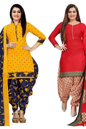 multicolor cotton blend printed unstitched salwar suit material (combo of 2)