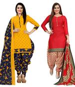 multicolor cotton blend printed unstitched salwar suit material (combo of 2)