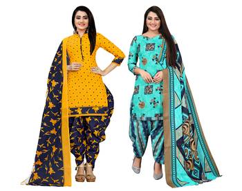 multicolor cotton blend printed unstitched salwar suit material (combo of 2) 1