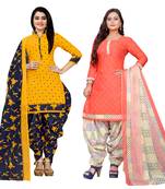 yellow & peach cotton printed unstitched salwar suit material (combo of 2)