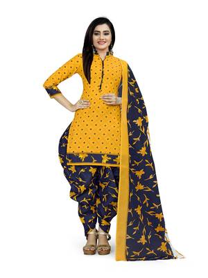 yellow & peach cotton printed unstitched salwar suit material (combo of 2) 2