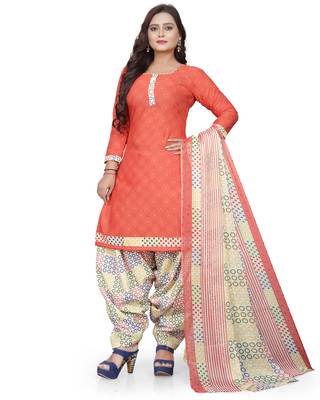 yellow & peach cotton printed unstitched salwar suit material (combo of 2) 3
