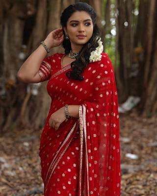 Red Viscose Printed Saree 2