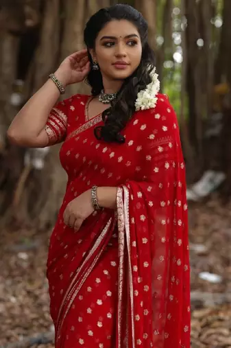 Red Viscose Printed Saree