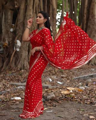 Red Viscose Printed Saree 1